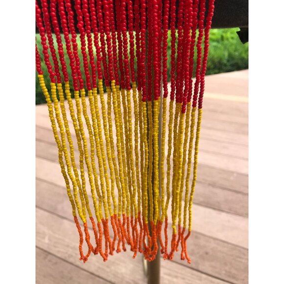 Vtg 1960's Seed Beaded Shawl With Beaded Button & Loop Orange Red Yellow African - Picture 6 of 10